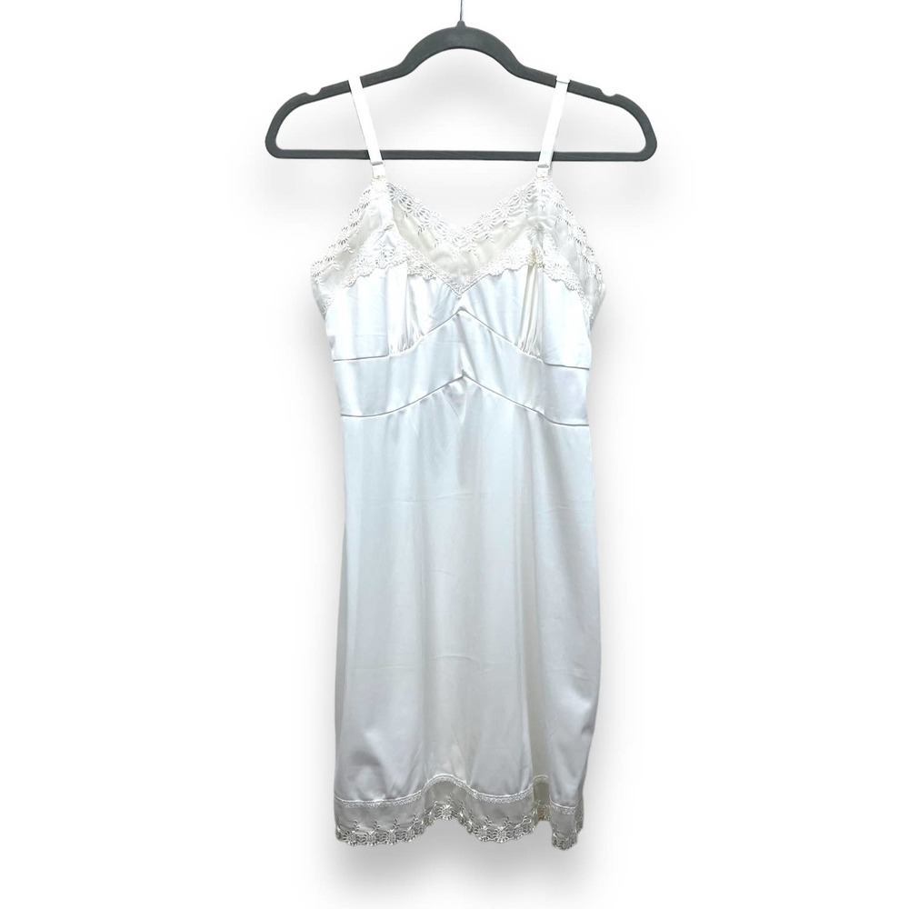 Vintage Nightgown Womens 34 White Aristocraft By Superior Midi Floral Lace Slip